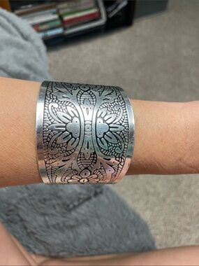 Engraved Wide Silver Cuff Bracelet